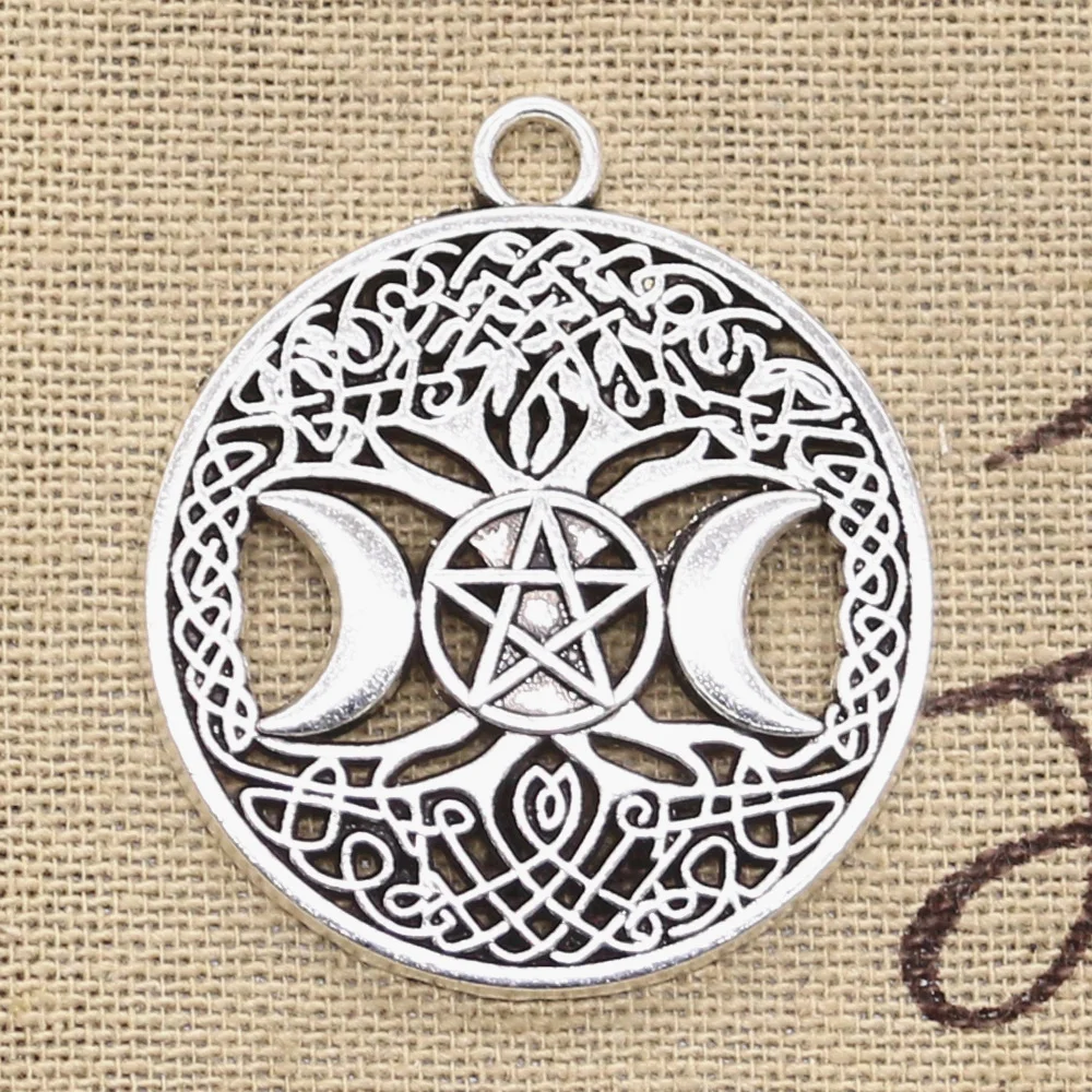 Подвески в виде Луны, звезды, мира, дерева, 39x34 мм, под старину подвески из серебра, сделай сам, ювелирные изделия из тибетского дерева ручной работы, 6 шт.