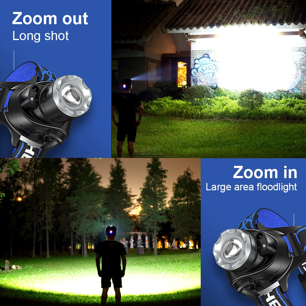 

HEDELI INDUCTION POWERFUL LED HEADLIGHT 18650 RECHARGEABLE HEADLAMP USB FISHING LAMP HEAD FLASHLIGHT TORCH ZOOM LED HEAD LAMP