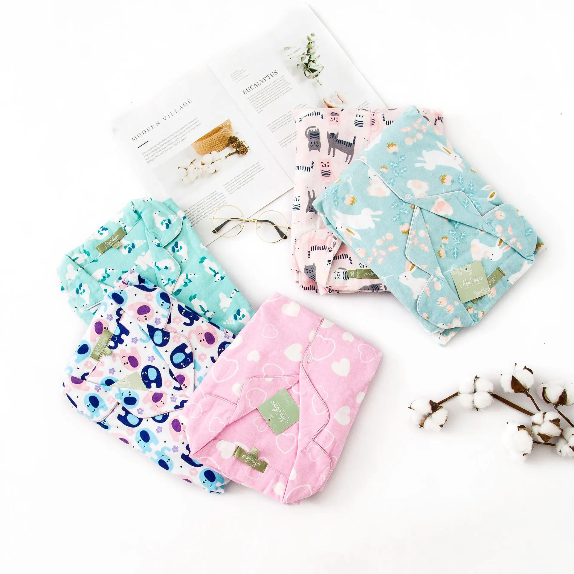 

Pyjamas Women's Cotton 2-piece Pajamas Long Sleeve Trousers Sleepwear Autumn Pijama Female Print Cartoon Home Wear