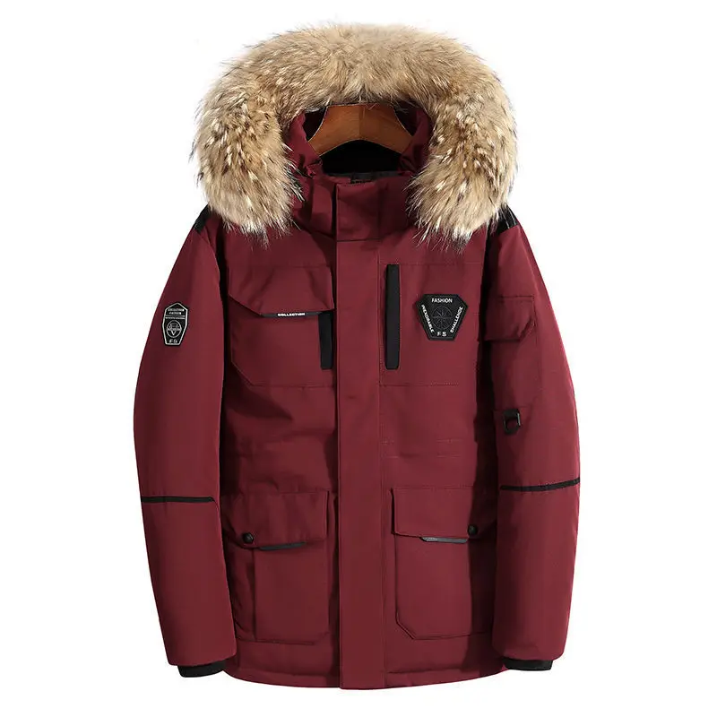 Мужская парка средней длины пальто со съемным меховым воротником зимняя пуховая