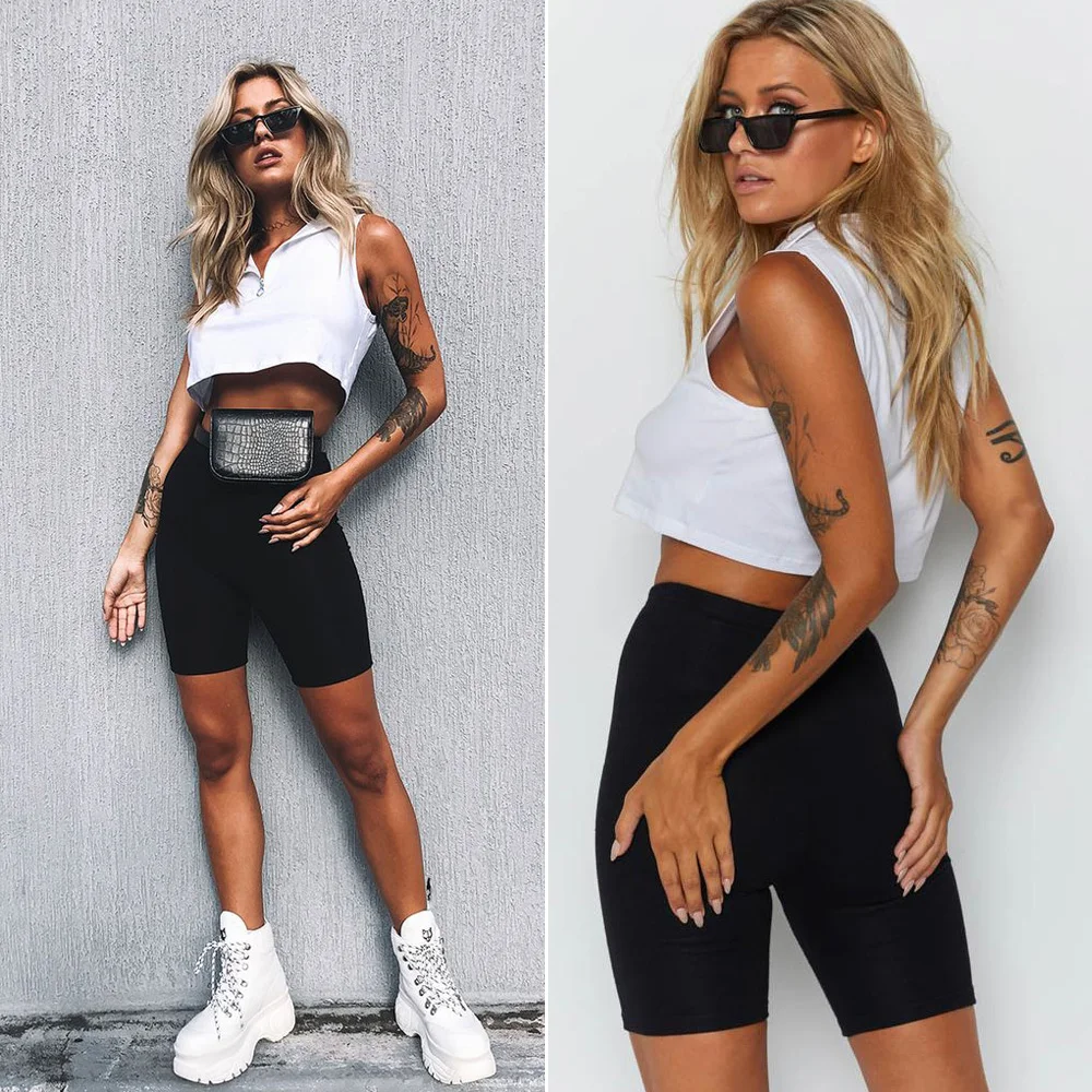 

Ladies Outdoor Exercise Plain Active Cycling Shorts Summer Hot Stretch Basic Short Solid Black Soft Wear Shorts Women