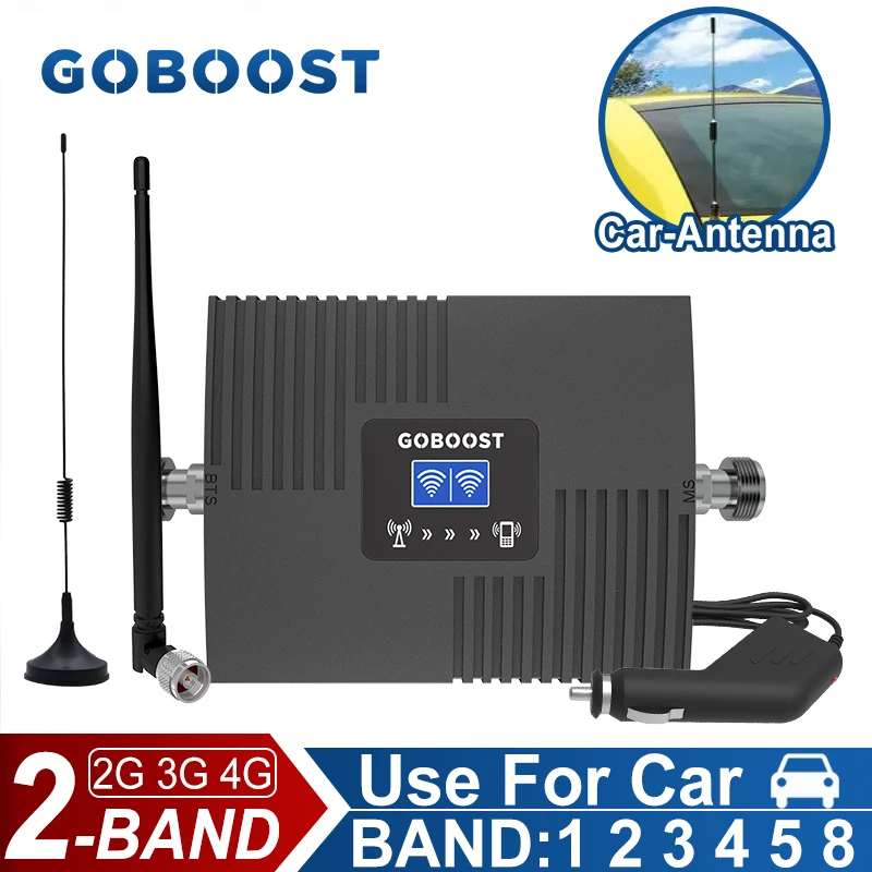 

GOBOOST Dual Band Signal Booster For Car 65dB Gain Cellular Amplifier 2G 3G 4G Network Repeater With Car Antenna Kit