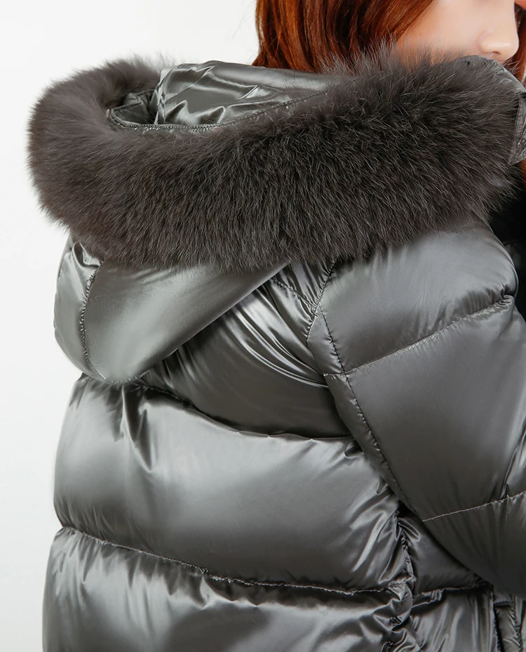 Shuchan 90% белая куртка на гусином пуху женские пуховики с капюшоном из лисьего меха куртки теплые женские пуховики Серый Зеленый