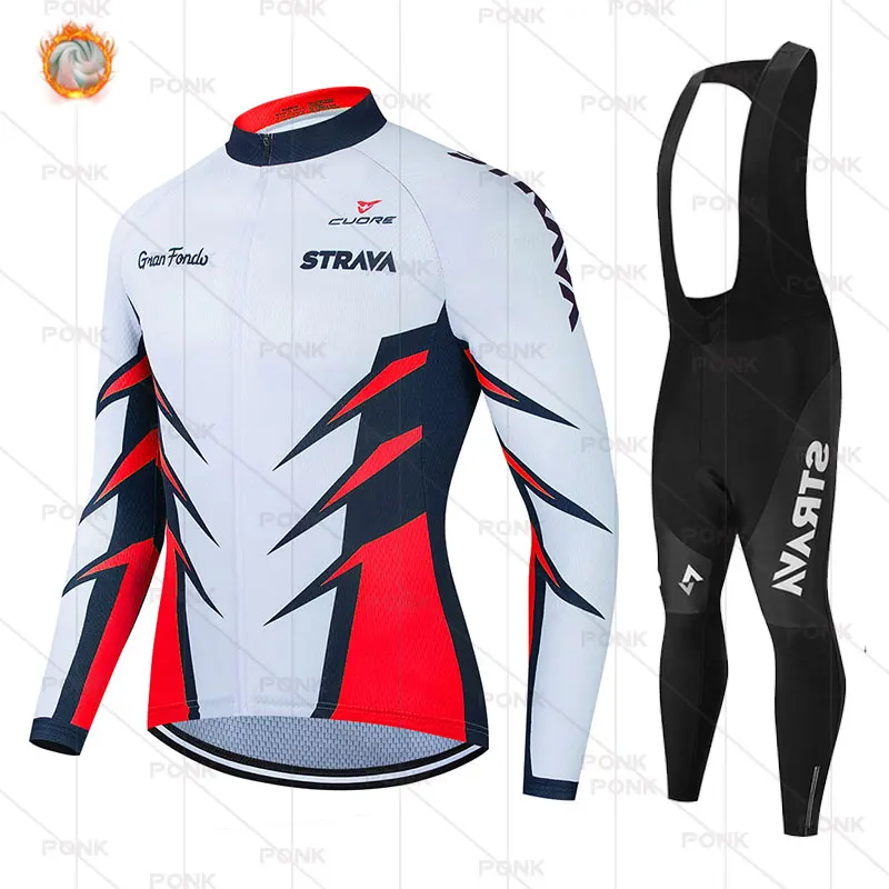 

STRAVA зимний велосипедный комплект велосипедная команда 2021 термальная флисовая спортивная одежда с длинным рукавом Осенний гоночный Профес...
