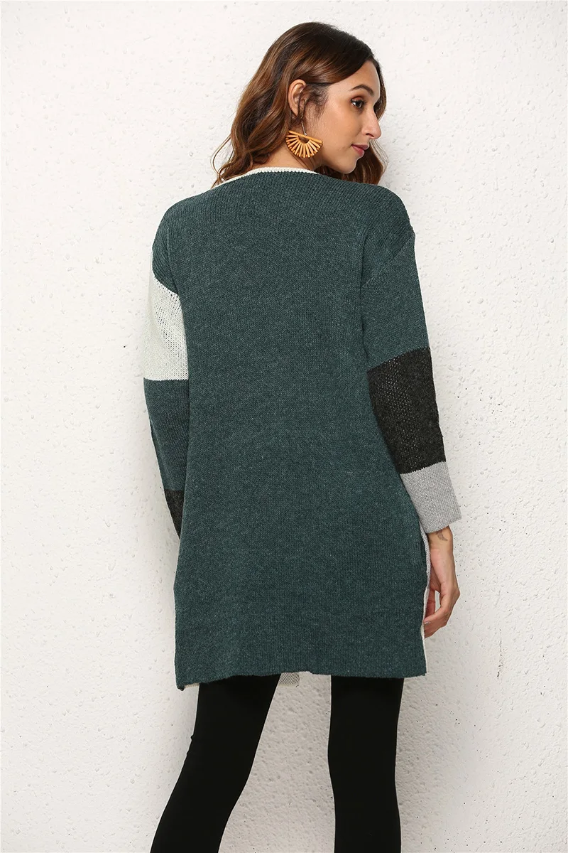 Fitshinling 2020 Fashion Cardigan Knitted Jacket Winter Outerwear Boho Block Patchwork Slim Sweaters Cardigans Women Long Coat |