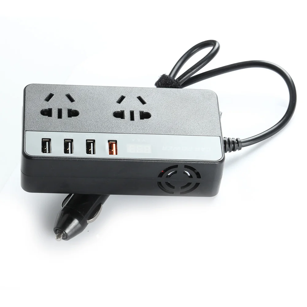 QC3.0 fast charging 150w car power inverter adapter DC12V To AC220V 4 USB Adapter Converter with LED Digital display Charger