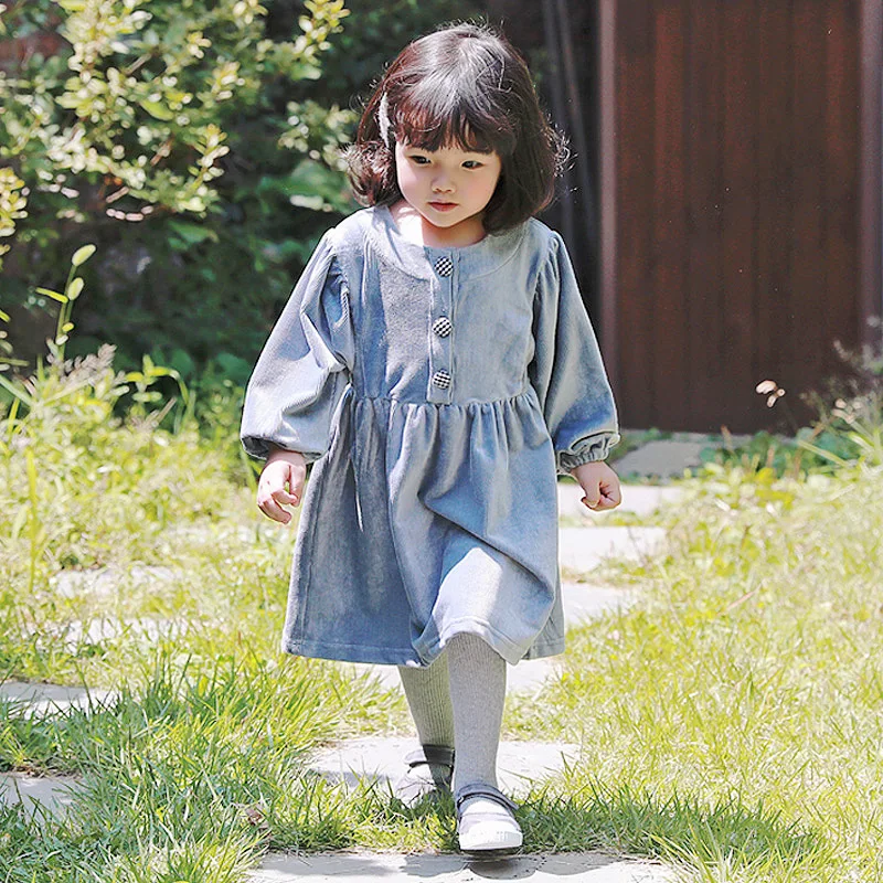 Новые осенние детские платья для девочек вельветовые с длинным рукавом модное