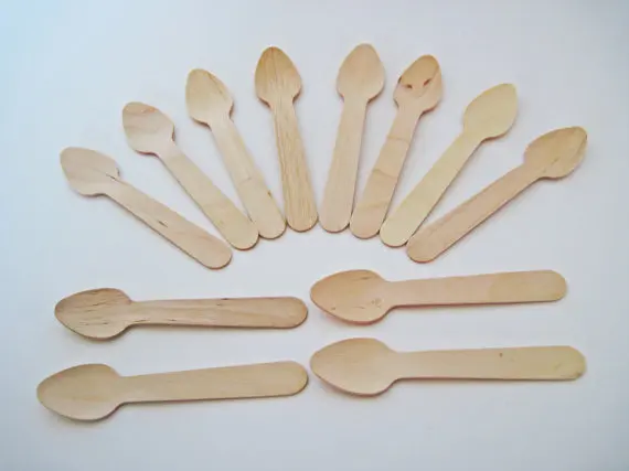 Мини ложки для мороженого 500 шт маленькие одноразовые деревянные