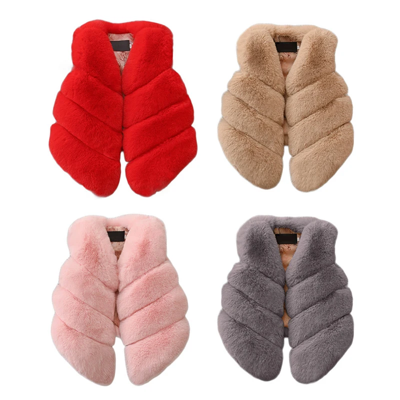 High Quality Soft Fox Fur Vest for Girls Kid Faux Children Stripe Outwear Fashion Solid Coat V-neck Waistcoat | Мать и ребенок