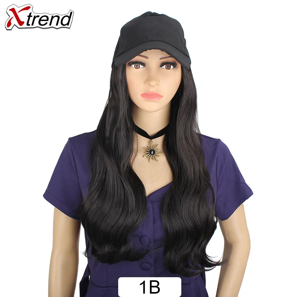 Xtrend Baseball Hat With Wavy Hair Extensions cap with hair for sassy sporty girl Long Synthetic extension - Цвет: # 1B