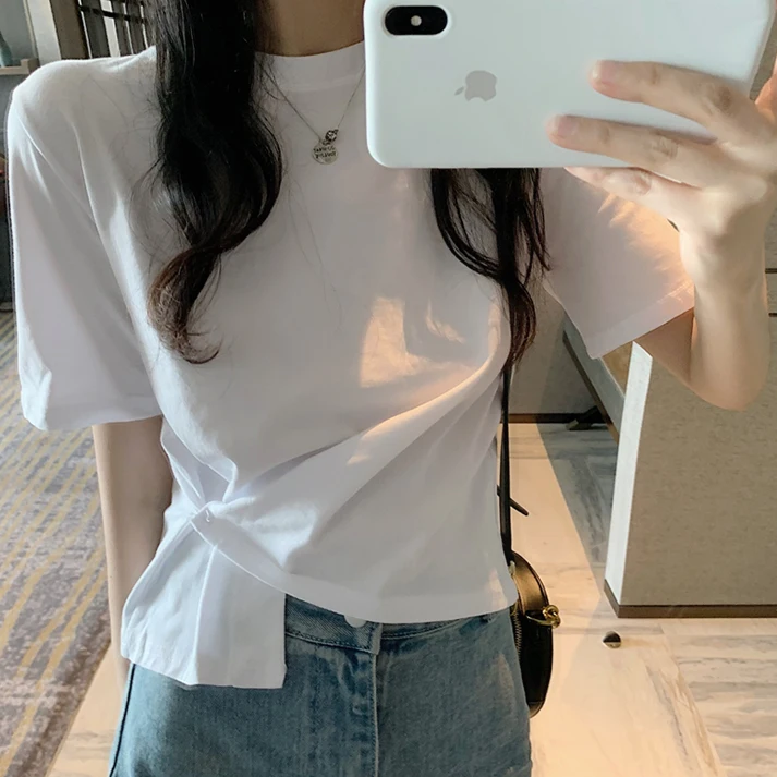 

Irregular Design Niche Top Temperament Slimming and T-shirt Short Sleeve Female Summer Ins Popular Net Red Loose Half