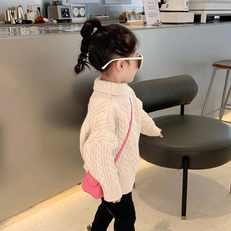 Korean Sweater Tops Baby Girls Knitting Sweaters New Autumn Winter Casual Solid Color Clothes Children's Warm Kids Clothing | Детская