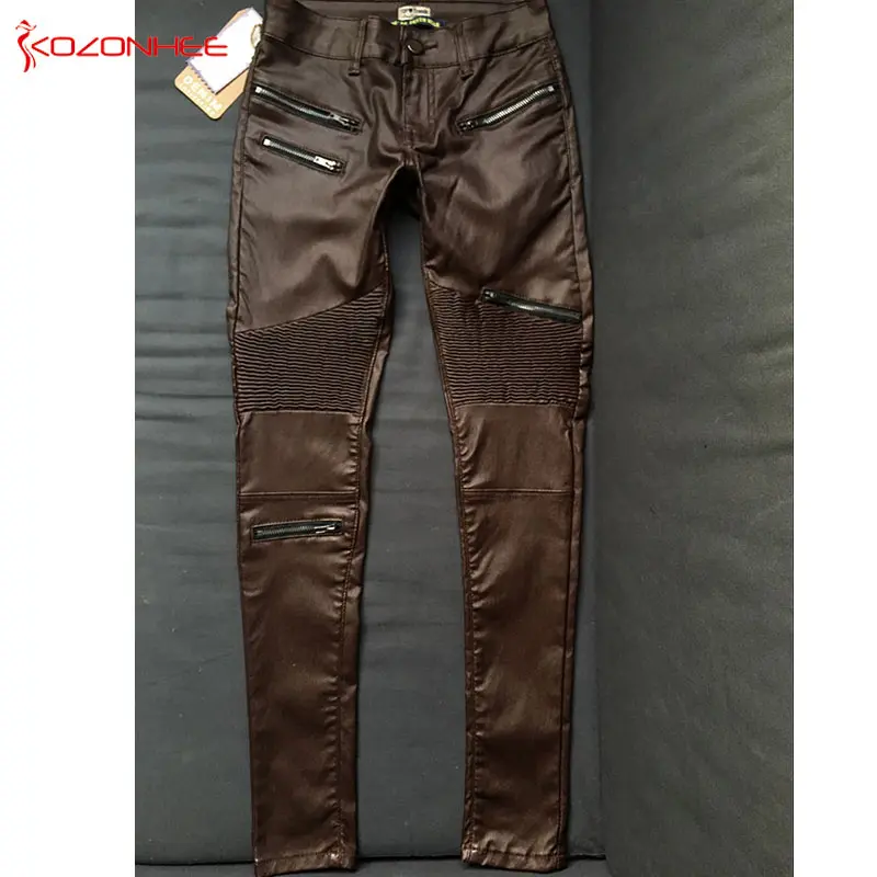 Женские штаны из искусственной кожи Стрейчевые коричневые женские эластичные
