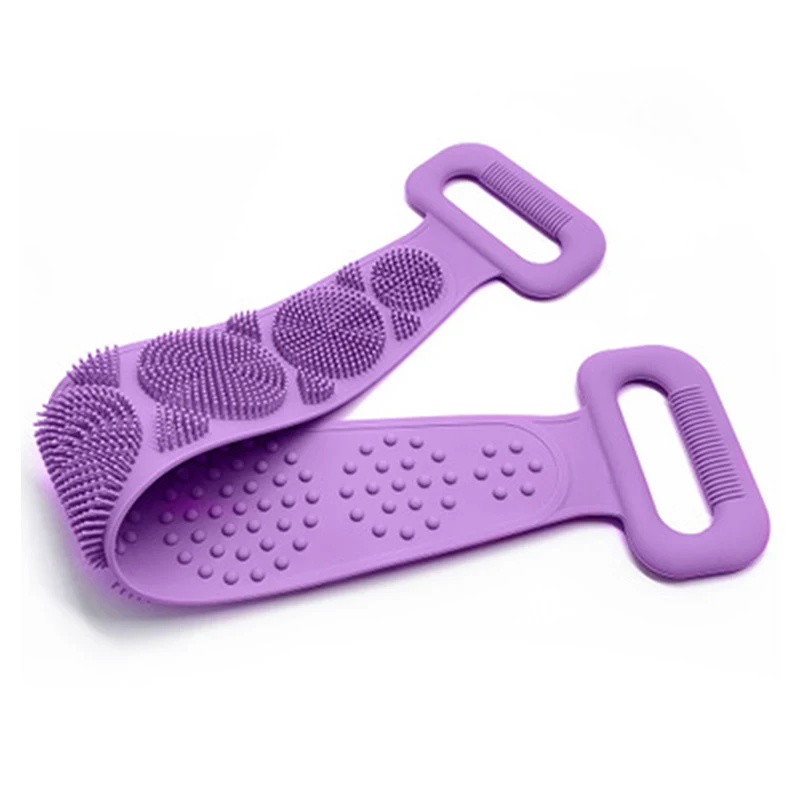 purple Body Wash Silicone Body Scrubber Belt Double Side Shower Exfoliating Belt Removes Bath Towel DC156 - Цвет: purple