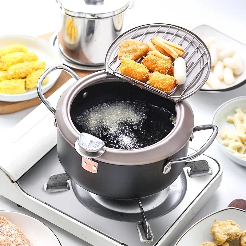 

Deep Frying Pot Thermometrer Tempura Fryer Pan Temperature Control Fried Chicken Pot Cooking Tool Japanese Style Kitchen Utensil