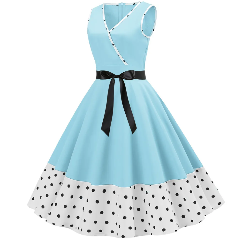 В винтажном стиле в горошек летние платья Новая мода с v образным вырезом без