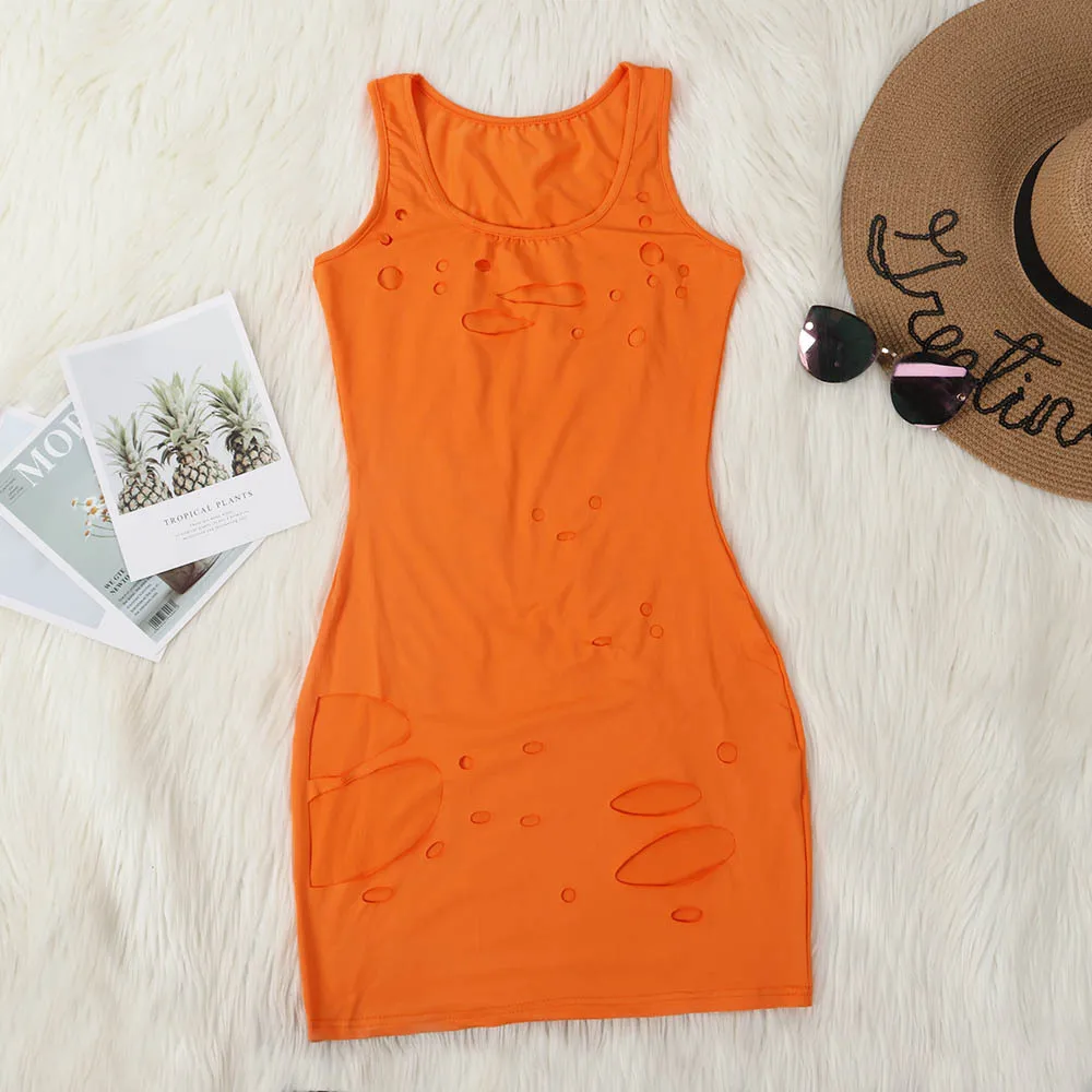 

Sexy Women Dress Print Tie Dye Hollow Out Sleeveless Skinny Dresses Summer Vestidos Dresses For Women Plus Size XXL