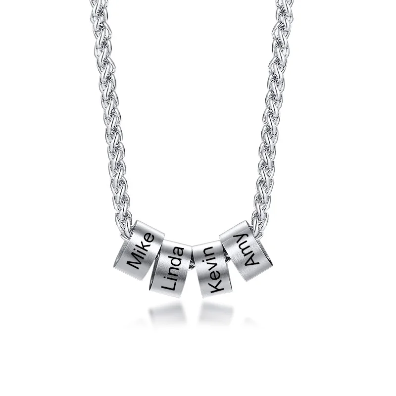 

Custom Name Beads Necklace for Men Personalized Stainless Steel Pendant with Family Names Collar Free Engraving