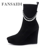 fansaidi winter platform high heels round toe wedges clear heels short boots party shoes ankle boots ladies boots