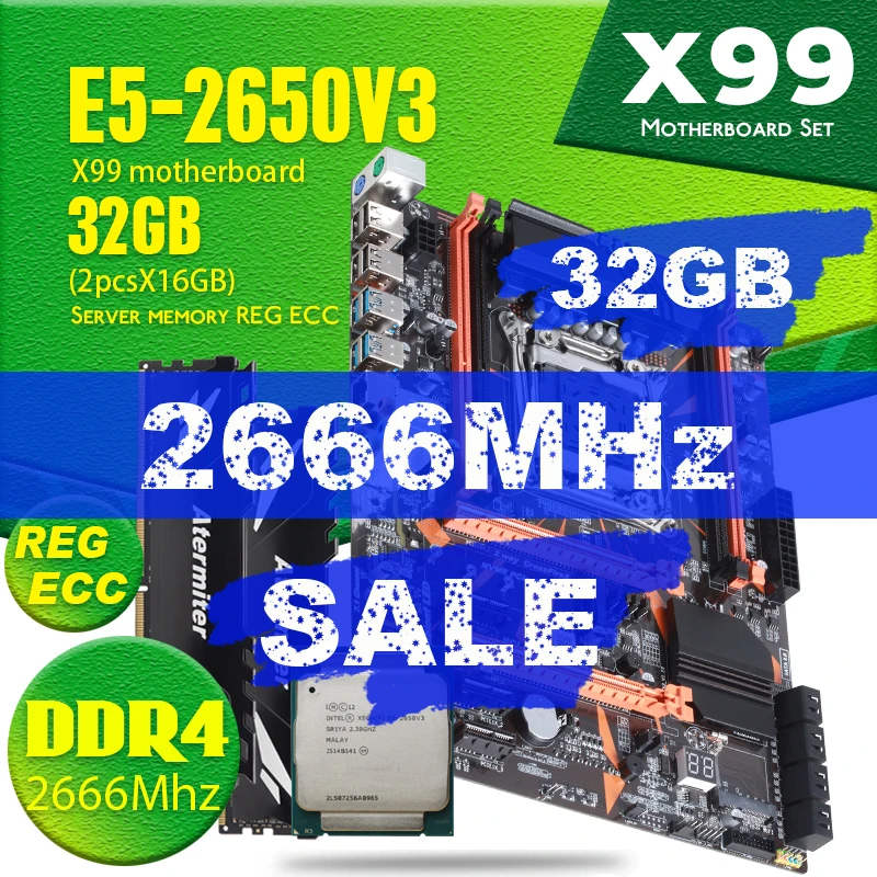 Atermiter X99 D4 DDR4 набор материнских плат с Ксеон E5 2650 V3 LGA2011 3 Процессор 2 шт. X 16 ГБ = 32 Гб