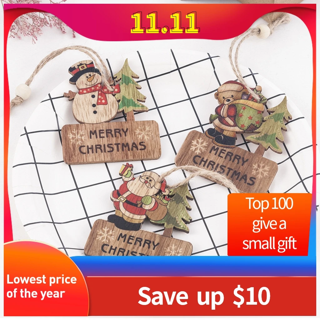 Creative Beaded wood pendants We Wish A Marry Christmas painted Ornament Wooden Hanging Xmas tree Decoration for Home | Дом и сад