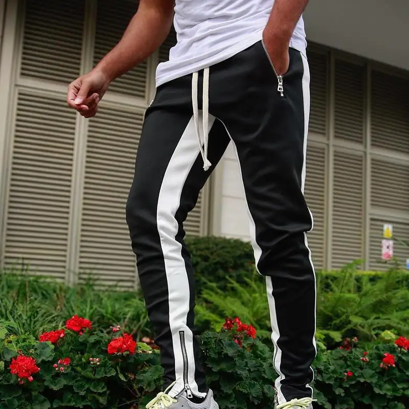

Mens Joggers Zipper Casual Pants Fitness Sportswear Tracksuit Bottoms Skinny Sweatpants Trousers Black Gyms Jogger Track Pants