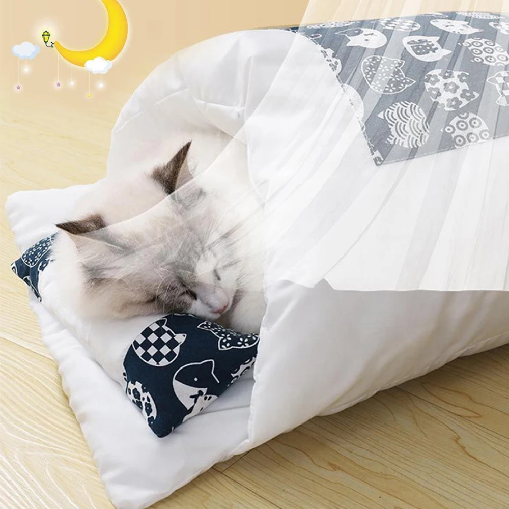 

Домашняя кровать для кошки, спальный мешок, зимняя теплая пещера, съемная полузакрытая кровать для домашнего питомца, кровать-будка с подуш...