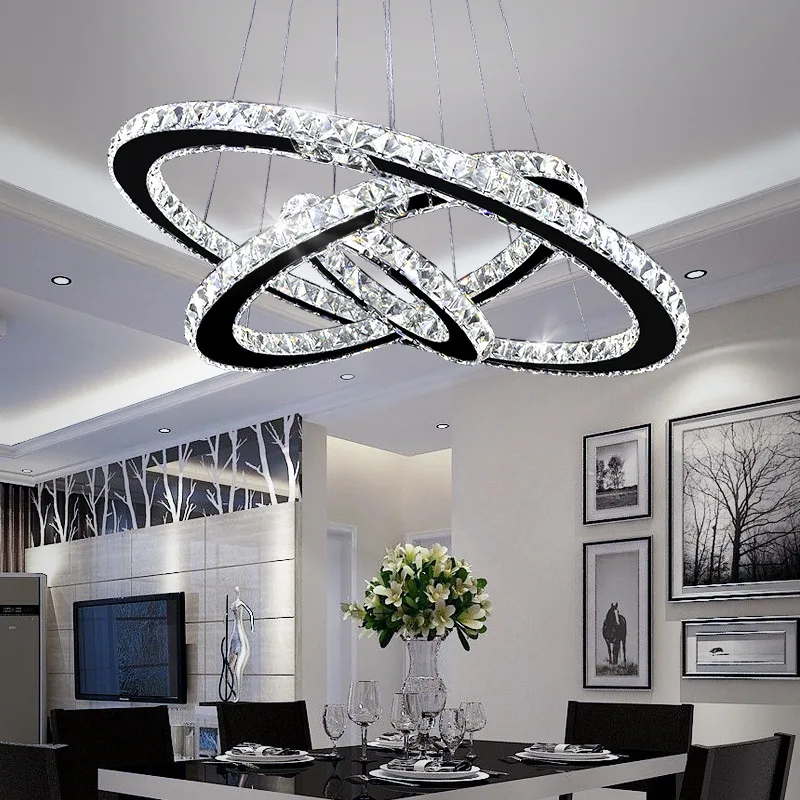 

Chrome Chandelier CrystalDiamond Ring LED Lamp Stainless Steel Hanging Light Fixtures Adjustable Cristal LED Luster chandelier