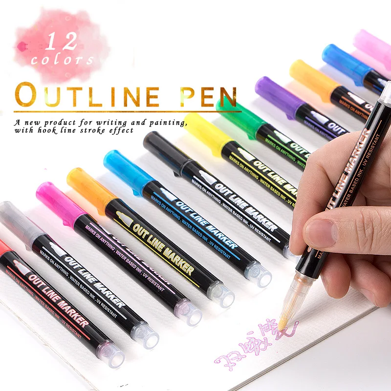 

Diy Metal Marker 8 /12 Pcs/set Outline Paint Marker Pen Double Line Pen Album Scrapbooking Glitter for Drawing Painting Doodling