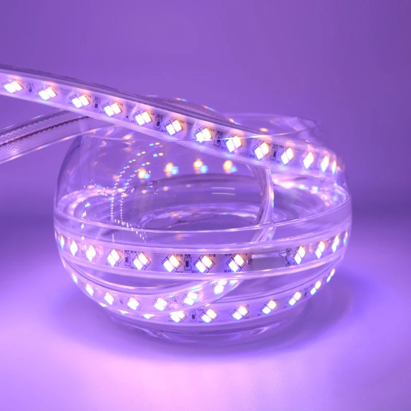 С Евроштекером 220 В LED-лента 5730SMD 3 режима Теплый Белый+Синий+Фиолетовый Свет Наружная Водонепроницаемая Гибкая Полоса