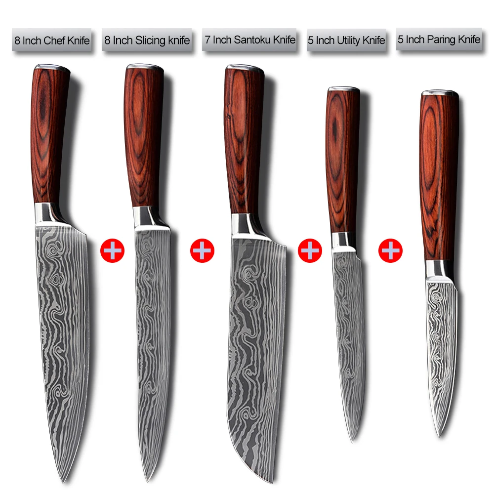 

ZiCook Damascus Knives set Chef Knife Japanese Kitchen Knife Laser Damascus Stainless Steel Knives Ultra Sharp Pakka Handle