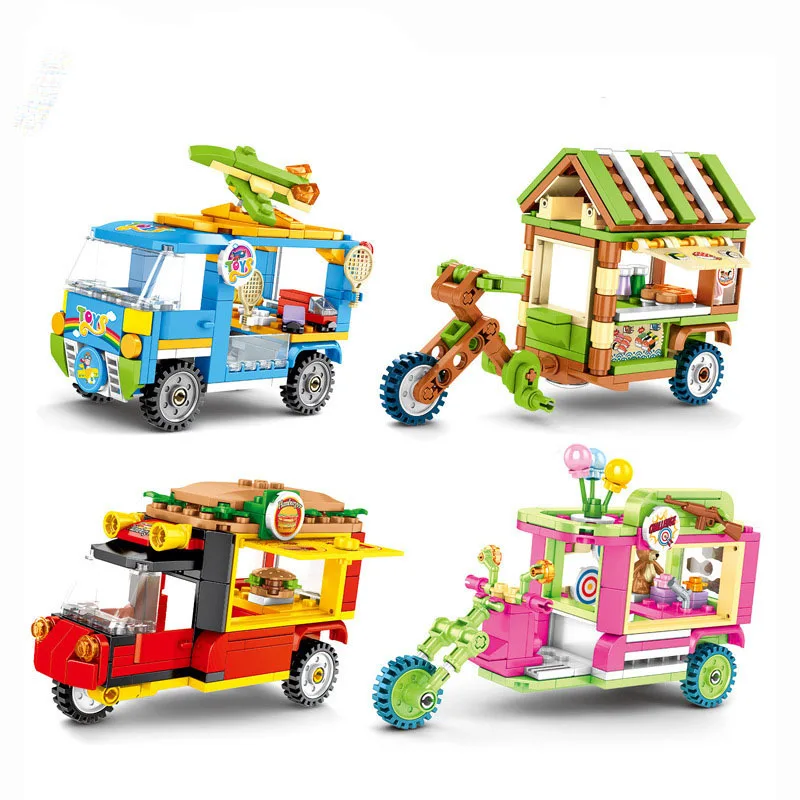 

Семейная игровая площадка Серии Street View, игрушечный торговый автомобиль, корзина для закусок, строительные блоки, кирпичи, игрушки, подарки