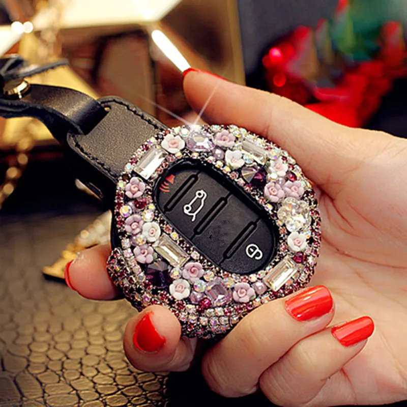 

Women Smart Remote Car Key Fob Cover Case with Crystals Key Holder For Mini Cooper F54 F55 F56 Styling Great Gift for Girlfriend