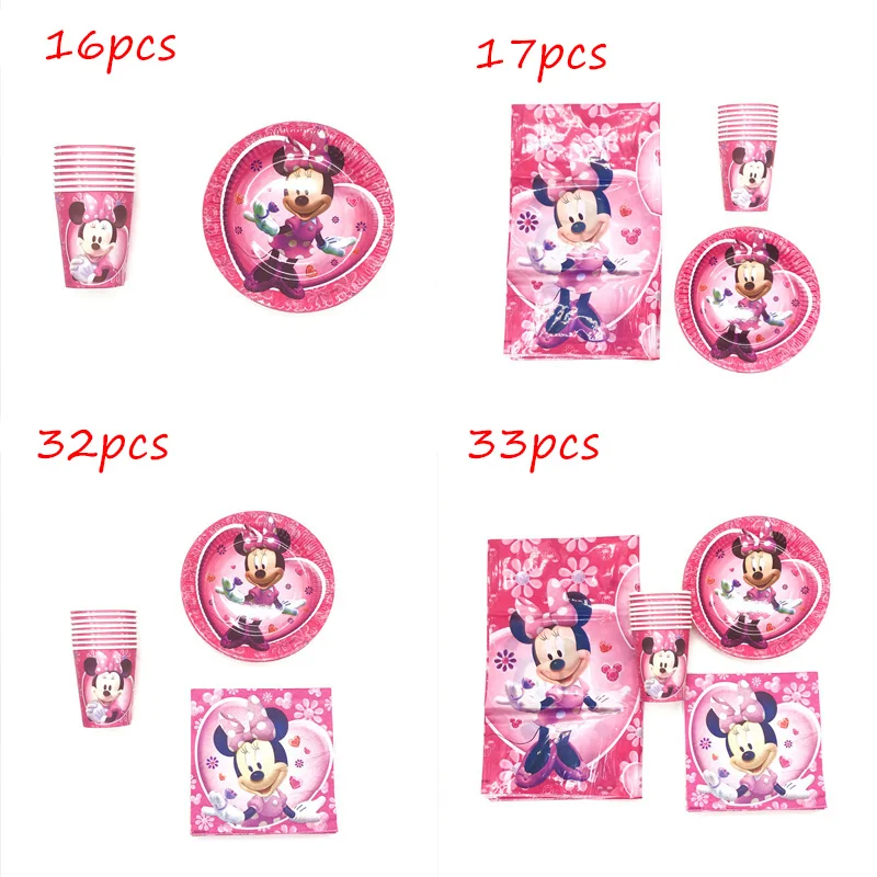

33 шт./лот Дисней Минни Маус тема украшения для дня рождения тарелка для чашки Салфетка скатерть для девочки малыша одноразовая посуда