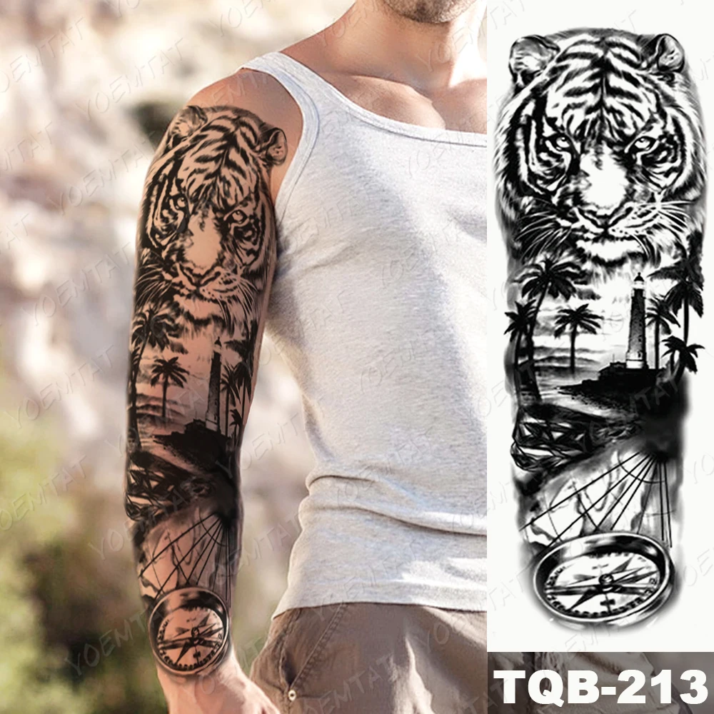 

Women Men Temporary Tattoos 2021 Body Transfer Semi Permanent Tiger Jagua Ephemeral Tattoo Tatu Forest Jaguar Arm Realistic Art