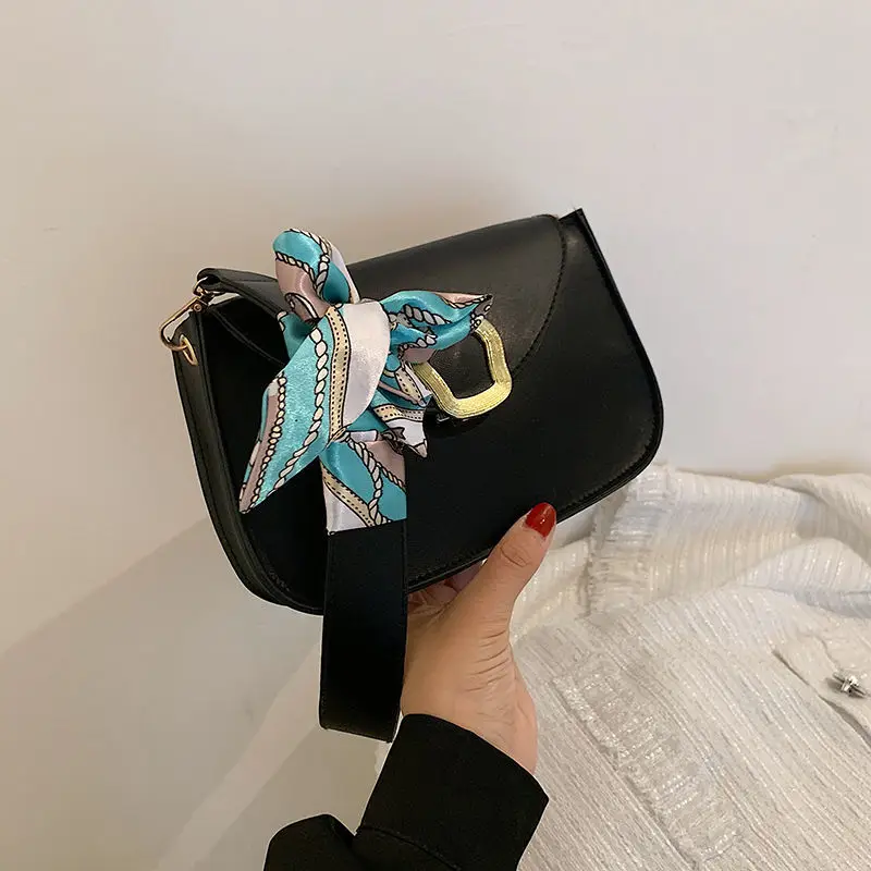 

Women's Fashion Small Square Shoulder Bags Candy Color PU Leather Ladies Flap Handbags Female Silk Scarf Simple Underarm Bags