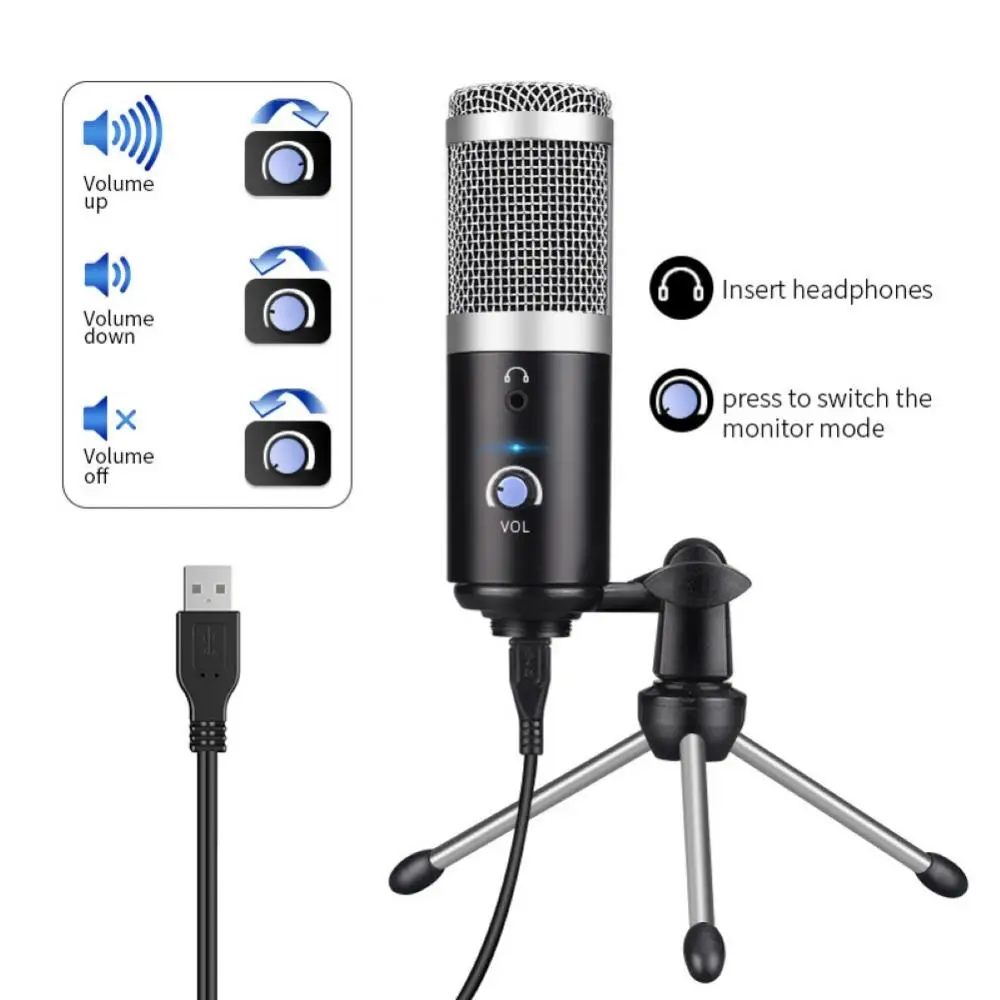 

USB Microphone Studio Recording Broadcast Mic with Tripod Stand for PC Computer