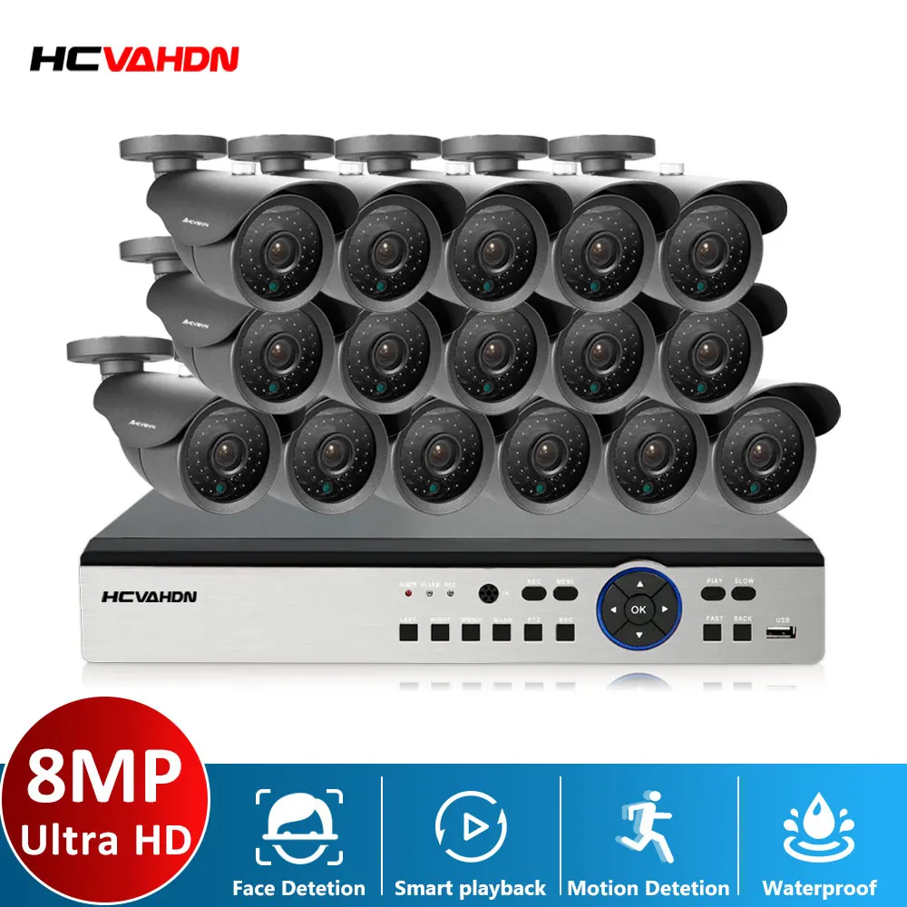 

4K Full HD 16CH видеонаблюдение Камера s Системы H.265 + 4K видео регистратор с 8X 16X 8MP ИК на открытом воздухе защита от атмосферных воздействий набор ка...
