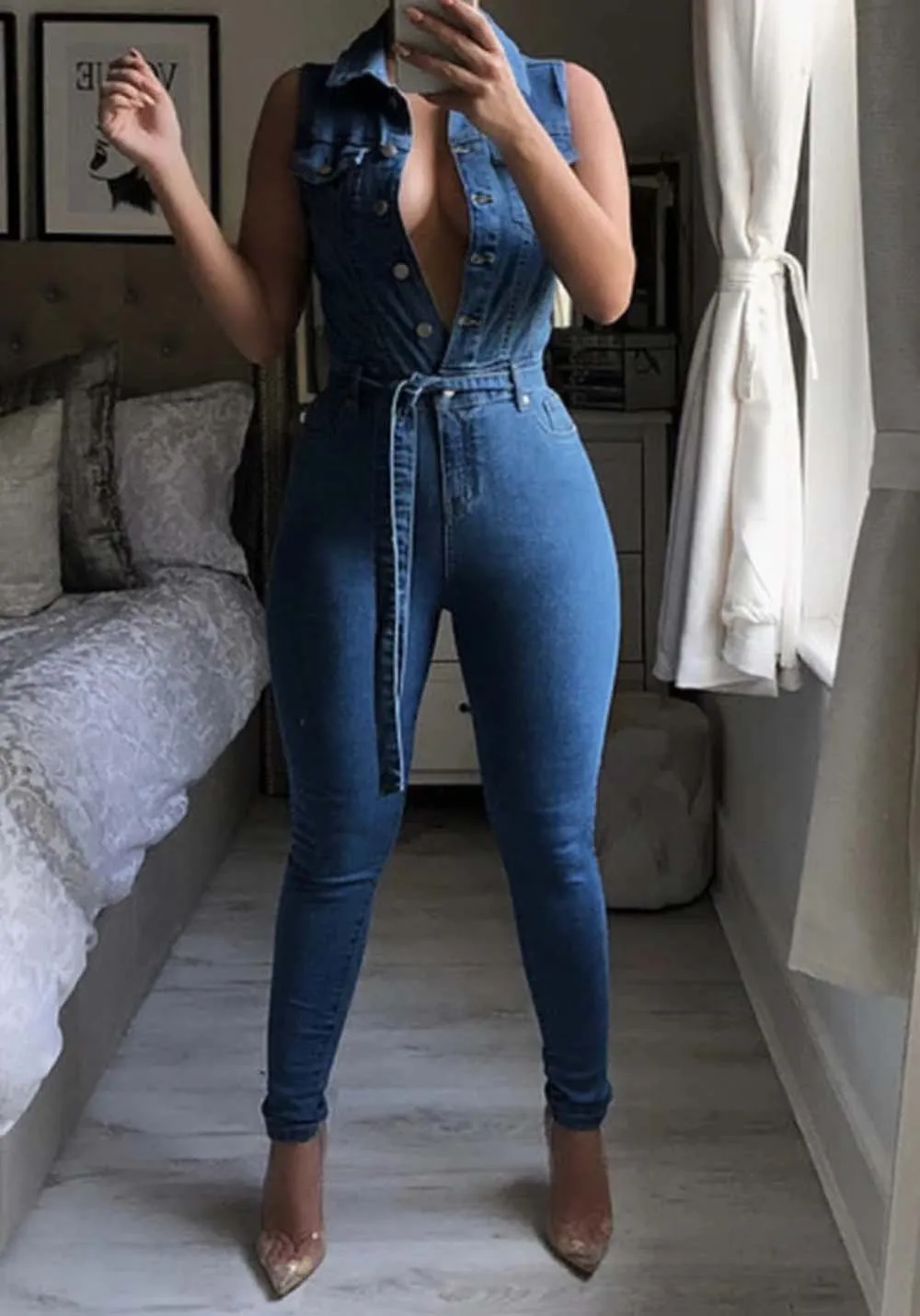 

Woman Blue Summer Sexy Demin Jumpsuit Girls Sleevelss Jeans Casual Overalls Romper Bodycon Playsuit One Piece Pant