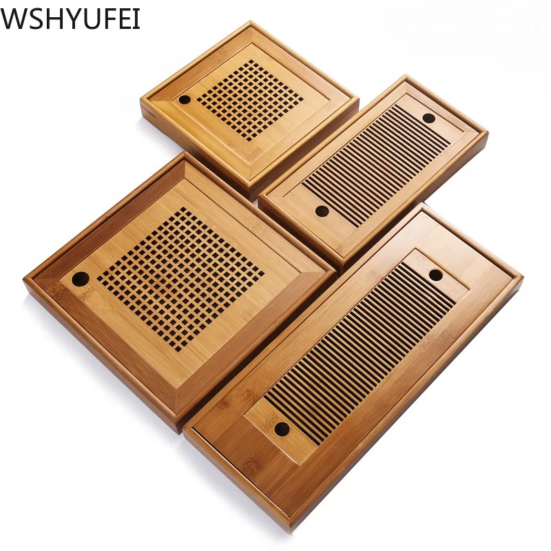 

Bamboo Tea tray Household Rectangular Modern Simple Small Bamboo Water Storage Square Tea set Tea Tray dropshipping