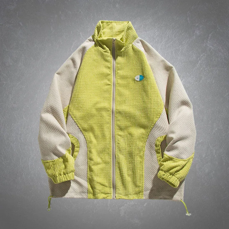 

Harajuku Fashion Track Jackets Mens Streetwear Vintage Patchwork Color Block Drawstring Zipper Casual Loose Cozy Jacket Autumn