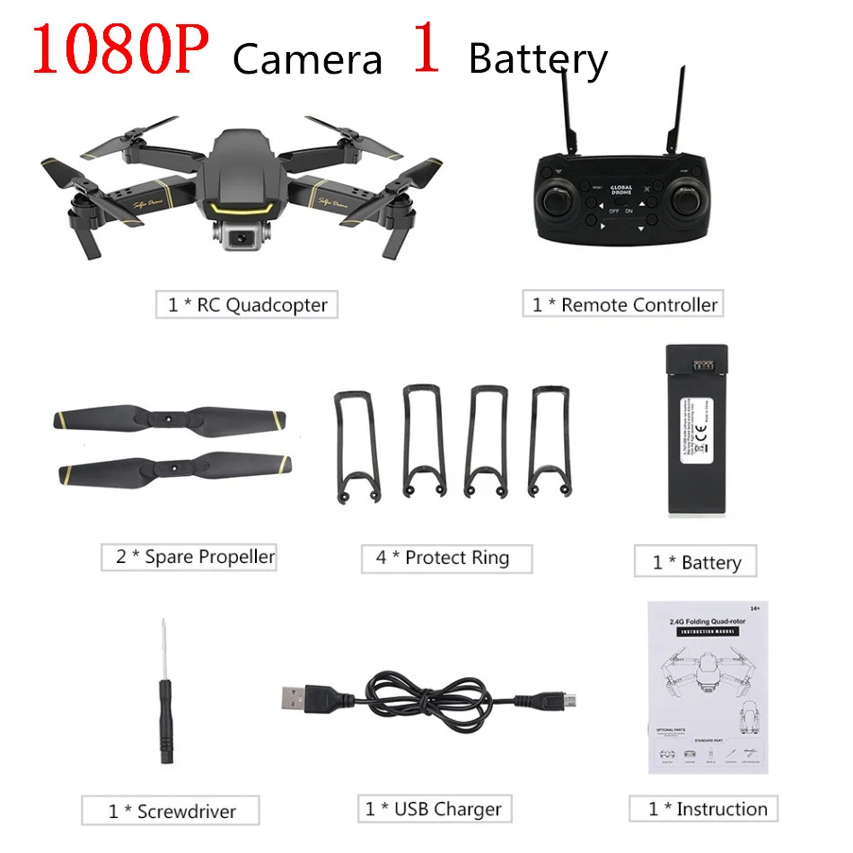 1080P Black 1B Global GW89 Радиоуправляемый Дрон с камерой 1080P HD Wifi FPV Gesture Фото Видео удержание высоты складной Радиоуправляемый квадрокоптер для начинающих VS E58 - Цвет: 1080P Black 1B