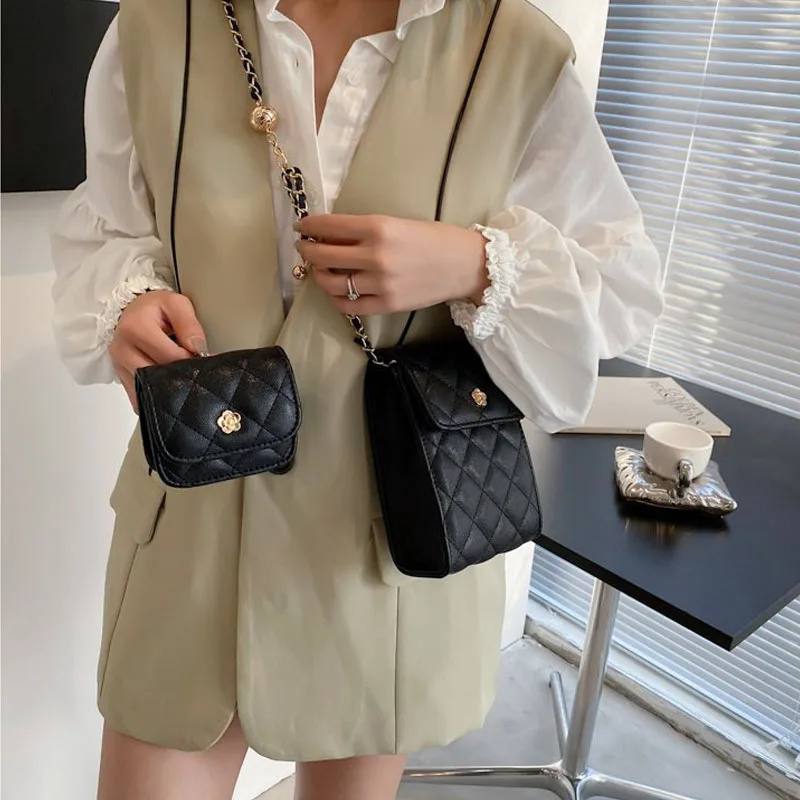 

Fashion Versatile Shoulder Bag Colorful Metal Chain Women's Leather Bag Crossbody Ladies Handbag Rhomboid Design Phone Purse