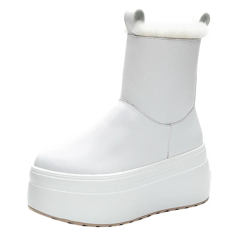 

8cm 2021 Winter Warm Microfiber Leather Women Boots Platform Snow Boots Warm Chunky Super Thick Winter Shoes Female