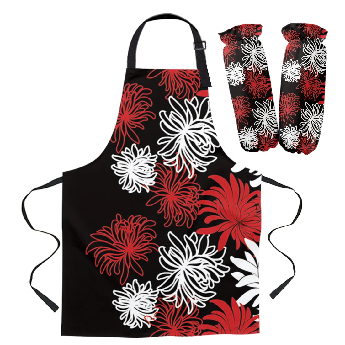 Белый красный фартук с хризантемами для женщин Короткий Фартук взрослых Детский