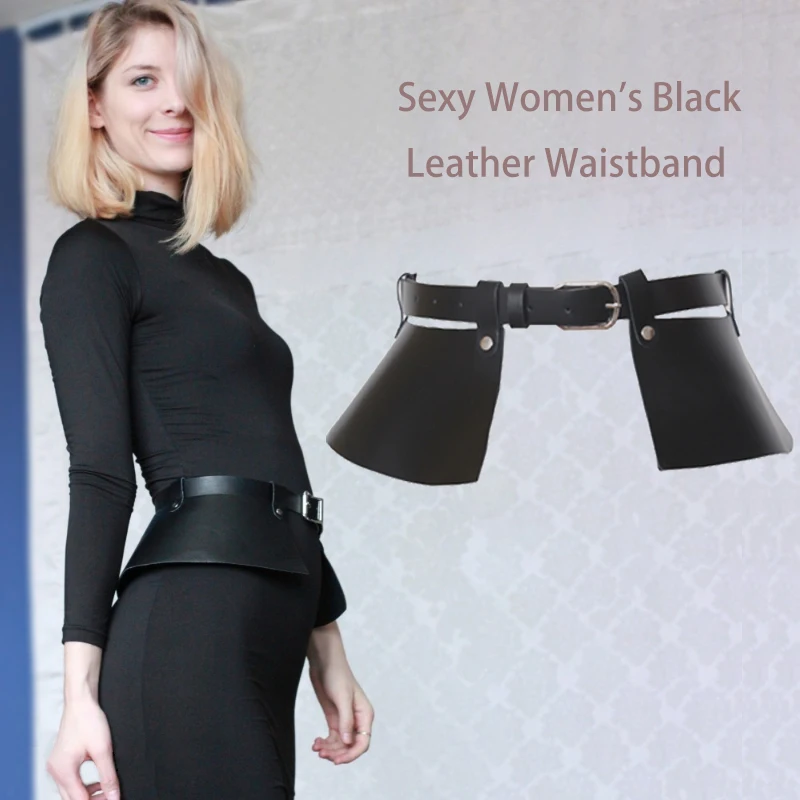 

Sexy Women Black leather Corset belt for dress 2 way use movable fringe girdle square metal pin buckle fashion girl strap bg-008