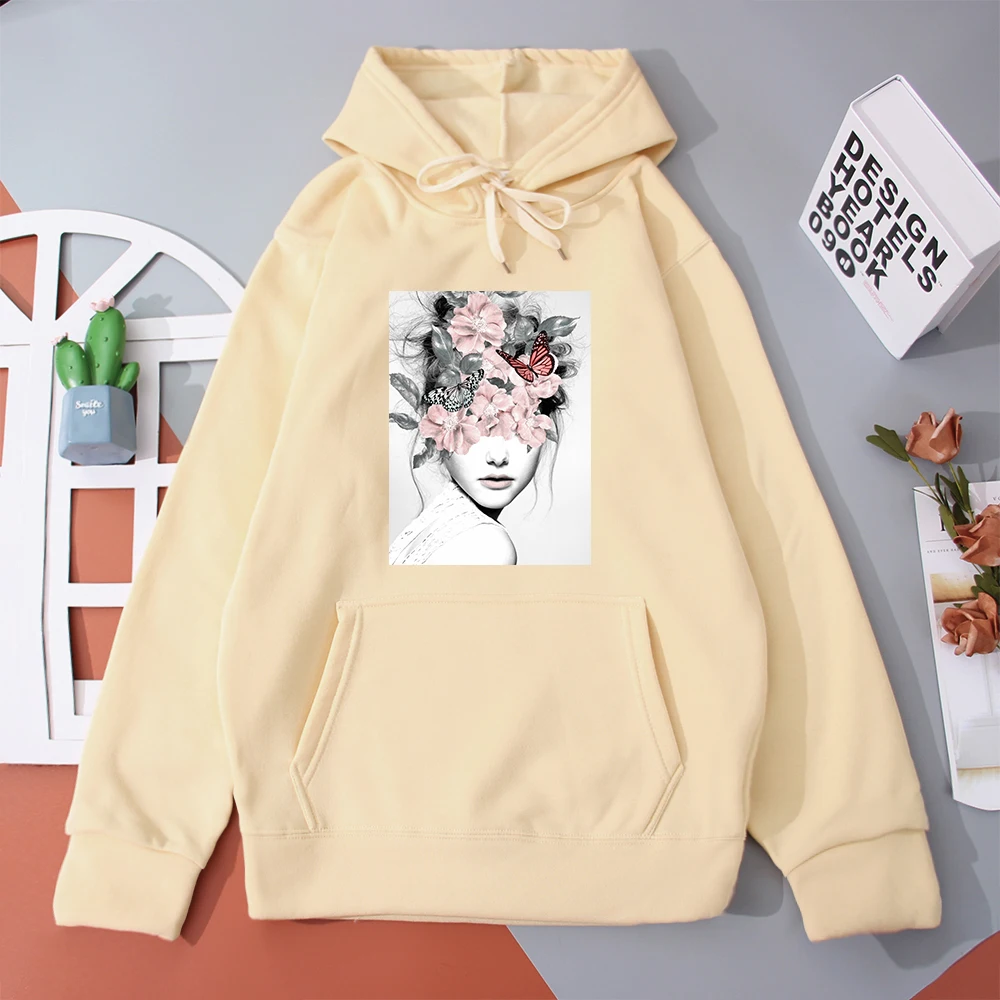 

Butterfly Girl Printed Hoodies Autumn Spring Casual Women's Top Harajuku Hip Hop Clothes Fashion Oversized Hoodie Streetwear