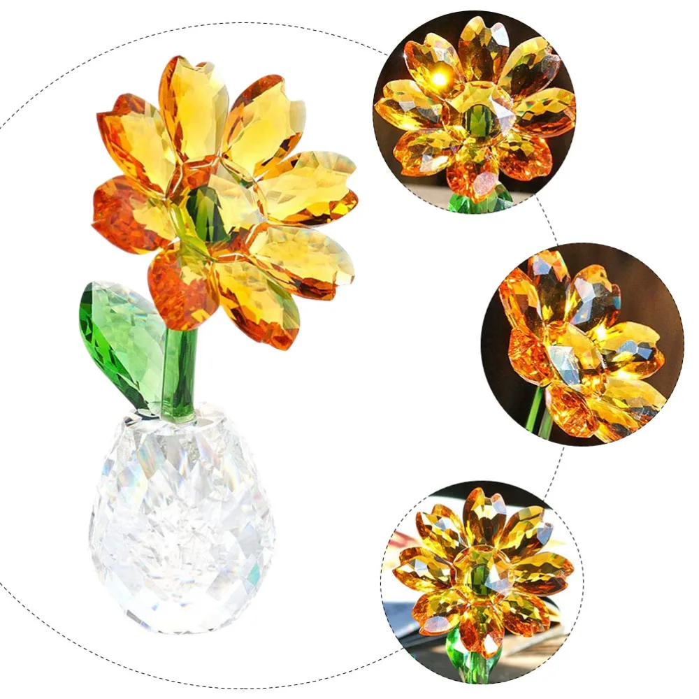 

1pc Creative Crystal Crafts Sunflower Figurine Sunflower Adornment Desktop Decor