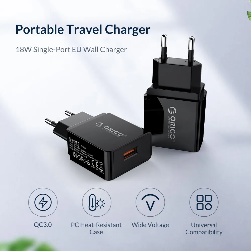 ORICO 18 Вт быстрое зарядное устройство 3,0 2,0 ЕС вилка мини настенное USB зарядное устройство адаптер для путешествий для iPhone samsung Xiaomi huawei