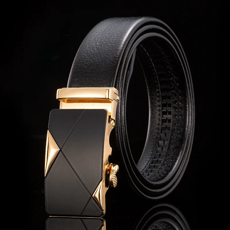 Peikong Men Belt Genuine Leather Automatic Buckle Luxury Brand Male Belts Black Strap Original Natural Cowskin Belts 110-130 cm